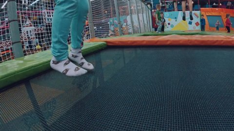 Nizhny Novgorod, February 19, 2022. A child jumps in a trampoline center