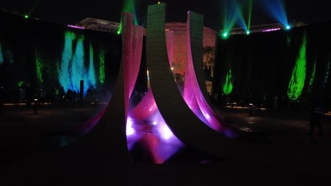 Dubai, UAE - March 3, 2022: Fantastic water feature at Expo 2020 in Dubai at night