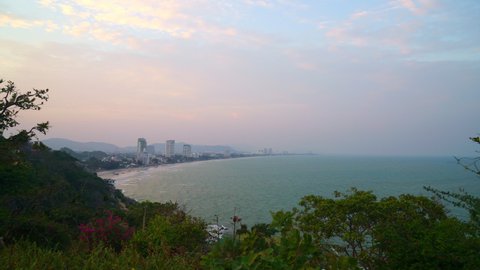 Hua Hin city scape skyline in Thailand at sunset time