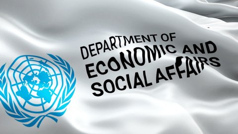 UN DESA logo video. National 3d United Nations Department of Economic Social Affairs logo Slow Motion video. UN DESA logo Blowing Close Up. UN Department flag - New York, 4 July 2021

