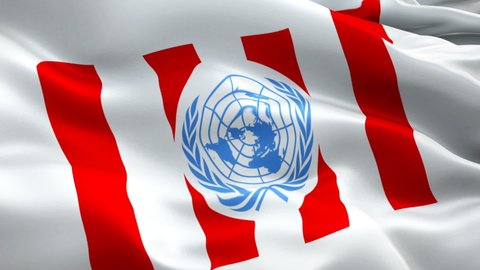 United Nations Honour flag video. National 3d UN Four Freedoms logo Slow Motion video. United Nations Honour Flag Blowing Close Up. UN Four Freedoms Flags - New York, 4 July 2021
