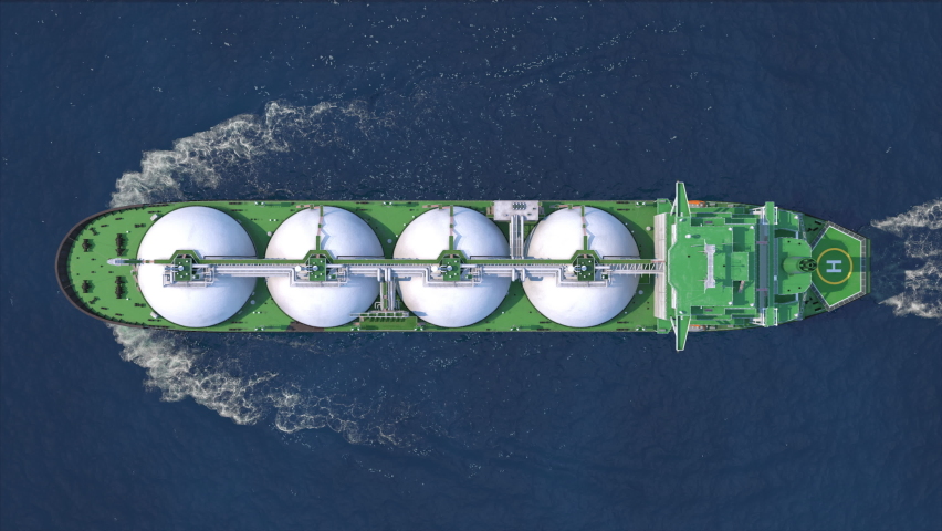 Beautiful 3D animation of a gas tanker. 3D render. Top view. Royalty-Free Stock Footage #1087906843