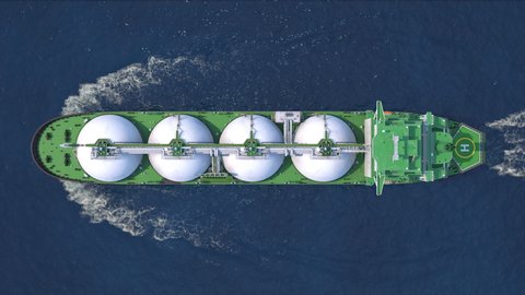 Beautiful 3D animation of a gas tanker. 3D render. Top view.