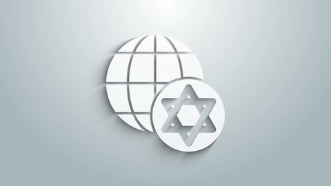 White World Globe and Israel icon isolated on grey background. 4K Video motion graphic animation .