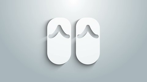 White Flip flops icon isolated on grey background. Beach slippers sign. 4K Video motion graphic animation .