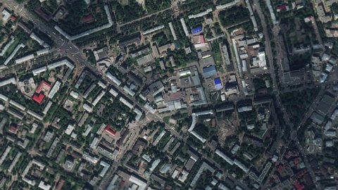 Earth zoom in from space and focus on Yaroslavl, Russia. The animation continues by zoom out through clouds and atmosphere into space. Background for travel intro.