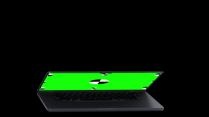 Laptop opens smoothly with a green screen on a black background. 3d Pc with chroma key for mockup. Concept computer technological. 3D rendering. Royalty-Free Stock Footage #1087917293