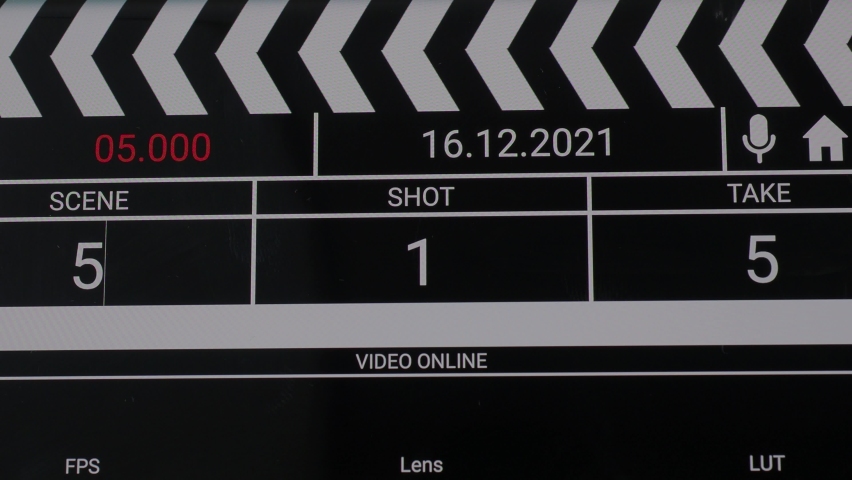 Digital Film slate. Movie clapper board interface. Digital number running and counting before shooting movie or filming. clapperboard for video recording and vdo production. Film industry tools. | Shutterstock HD Video #1087921235