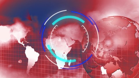 Animation of scope scanning over globe and world map on blue background. global technology and digital interface concept digitally generated video.