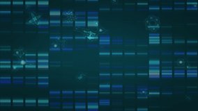 Animation of molecules over moving columns on black background. global science, digital interface and data processing concept digitally generated video. - Powered by Shutterstock - Get 15% off with code: PIKWIZARD15