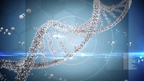 Animation of globe and dna strand over data processing on blue background. global connections, digital interface and data processing concept digitally generated video. - Powered by Shutterstock - Get 15% off with code: PIKWIZARD15