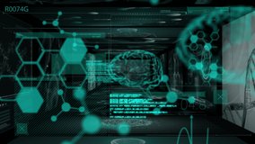 Animation of hexagons, brain and data processing on green and black background. human biology, data processing and digital interface concept digitally generated video. - Powered by Shutterstock - Get 15% off with code: PIKWIZARD15