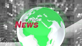 Animation of breaking news text over globe and cityscape. global connections, digital interface and data processing concept digitally generated video. - Powered by Shutterstock - Get 15% off with code: PIKWIZARD15