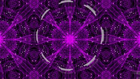 Animation of diverse data over kaleidoscope background with pink shapes. data processing, colour and movement concept digitally generated video.