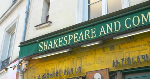 Paris , France - 02 15 2022: Legendary Bookstore Of Shakespeare and Company In Paris, France