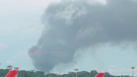 Johor , Malaysia - 02 24 2022: Operations to contain blaze at Johor petrochemical plant on going after Explosion