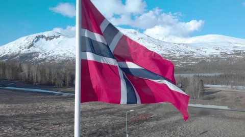 Mosjøen , Mosjøen , Norway - 02 27 2022: Flag in norway at 17.th may 