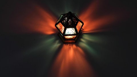 Seasonal greeting,  Ramadan lantern  lit during Ramadan time.