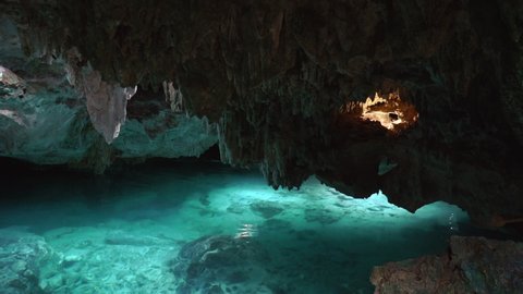 Underwater caves of Yucatan Mexico cenotes. Tourism and nature concept. 