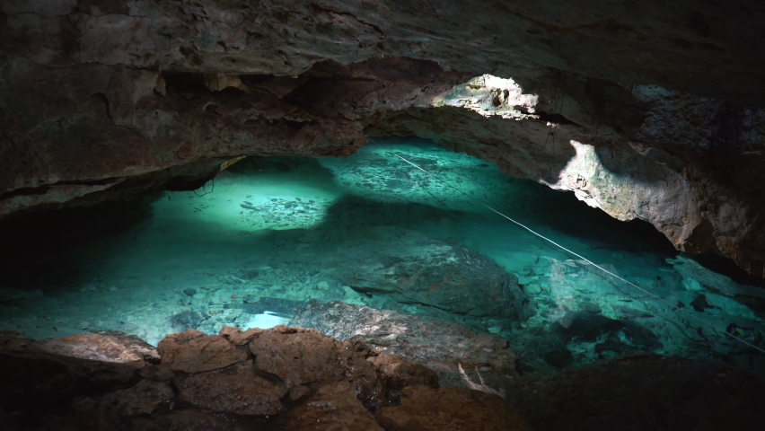 Kantun Chi caves of Yucatan Mexico cenotes. Tourism and nature concept.  Royalty-Free Stock Footage #1087932461