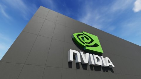 Nvidia logo on the wall, Editorial use only, 3D animation, time lapse