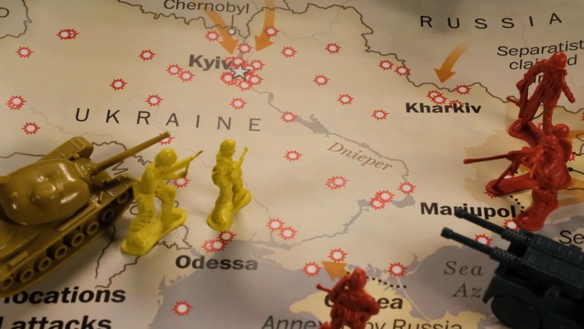 toy tank, ukraine war with symbolic tanks, slow motion