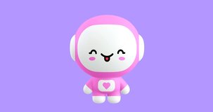 Funny Looped cartoon kawaii astronaut girl character. Cute emotions and move animation. 4k video