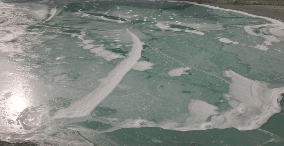 Aerial shot of frozen lake at Attabad Lake , Hunza , Northern area of Pakistan.