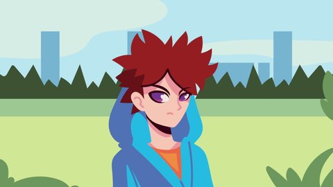 young man in the park anime character ,4k video animated