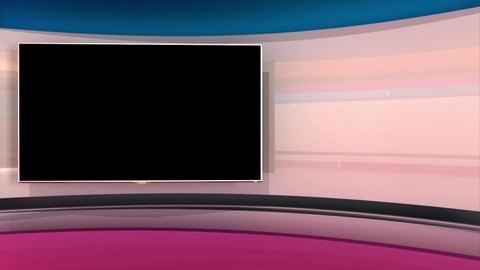 Tv Studio. Studio. Backdrop for TV shows .TV on wall. News studio. The perfect backdrop for any green screen or chroma key video or photo production. 3D rendering.