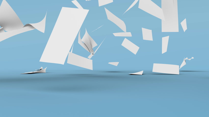 Flying sheets of white paper swirling in the air in a whirlwind. Scatter documents or empty blanks. Mess in the office. Throwing paperwork in the air on the greenscreen 3D render + alpha channel Royalty-Free Stock Footage #1087951377