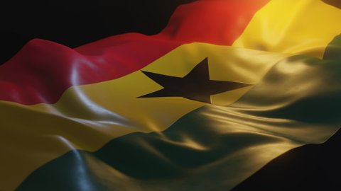 Ghana Flag with Low, Side Angled View and warm, ambient lighting, 3D Render