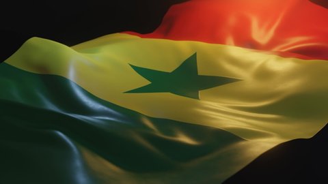 Senegal Flag with Low, Side Angled View and warm, ambient lighting, 3D Render