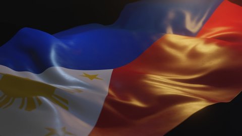 Philippines Flag with Low, Side Angled View and warm, ambient lighting, 3D Render