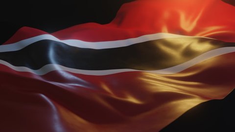 Trinidad and Tobago Flag with Low, Side Angled View and warm, ambient lighting, 3D Render