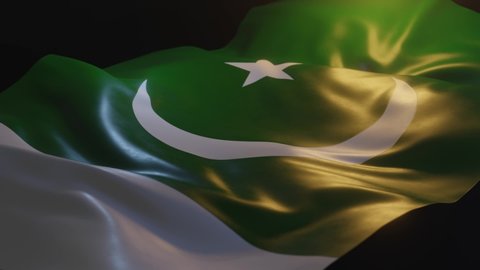 Pakistan Flag with Low, Side Angled View and warm, ambient lighting, 3D Render