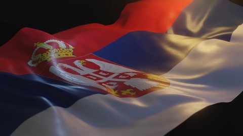 Serbia Flag with Low, Side Angled View and warm, ambient lighting, 3D Render