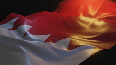 Bahrain Flag with Low, Side Angled View and warm, ambient lighting, 3D Render