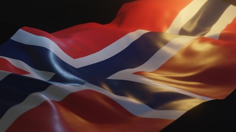 Norway Flag with Low, Side Angled View and warm, ambient lighting, 3D Render