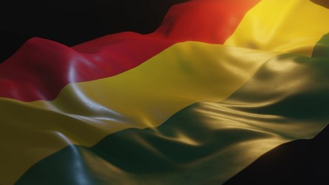 Bolivia Flag with Low, Side Angled View and warm, ambient lighting, 3D Render