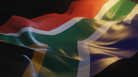 South Africa Flag with Low, Side Angled View and warm, ambient lighting, 3D Render