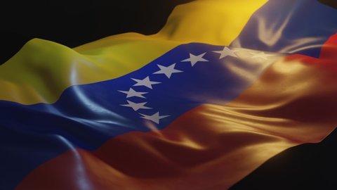Venezuela Flag with Low, Side Angled View and warm, ambient lighting, 3D Render