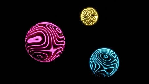 Ultra HD 4K video animation of three sphere shape 3d render colorful  abstract object texture or pattern changing shape seamless loop motion graphics.