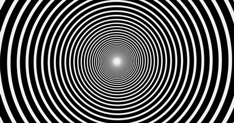 Full frame of a rotating black and white hypnotic spiral background
