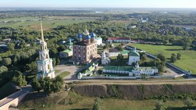 Aerial view of Kazan womens monastery on Gorushka. City of Danilov. Russia. High quality 4k footage