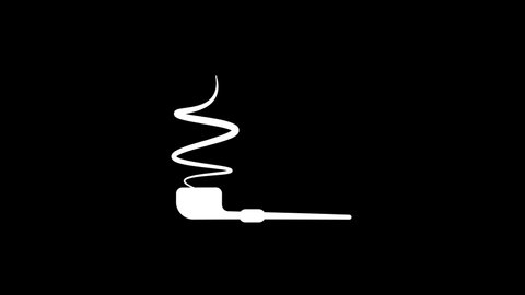 White picture of pipe with smoke on a black background. smoking tobacco. Distortion liquid style transition icon for your project. 4K video animation for motion graphics and compositing.