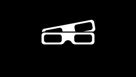 White picture of 3d glasses on a black background. watching a movie in the cinema. Distortion liquid style transition icon for your project. 4K video animation for motion graphics and compositing.