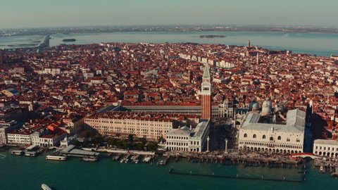 Circling drone shot around san Marco square bell tower