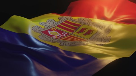 Andorra Flag with Low, Side Angled View and warm, ambient lighting, 3D Render