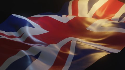 UK Flag with Low, Side Angled View and warm, ambient lighting, 3D Render, United Kingdom